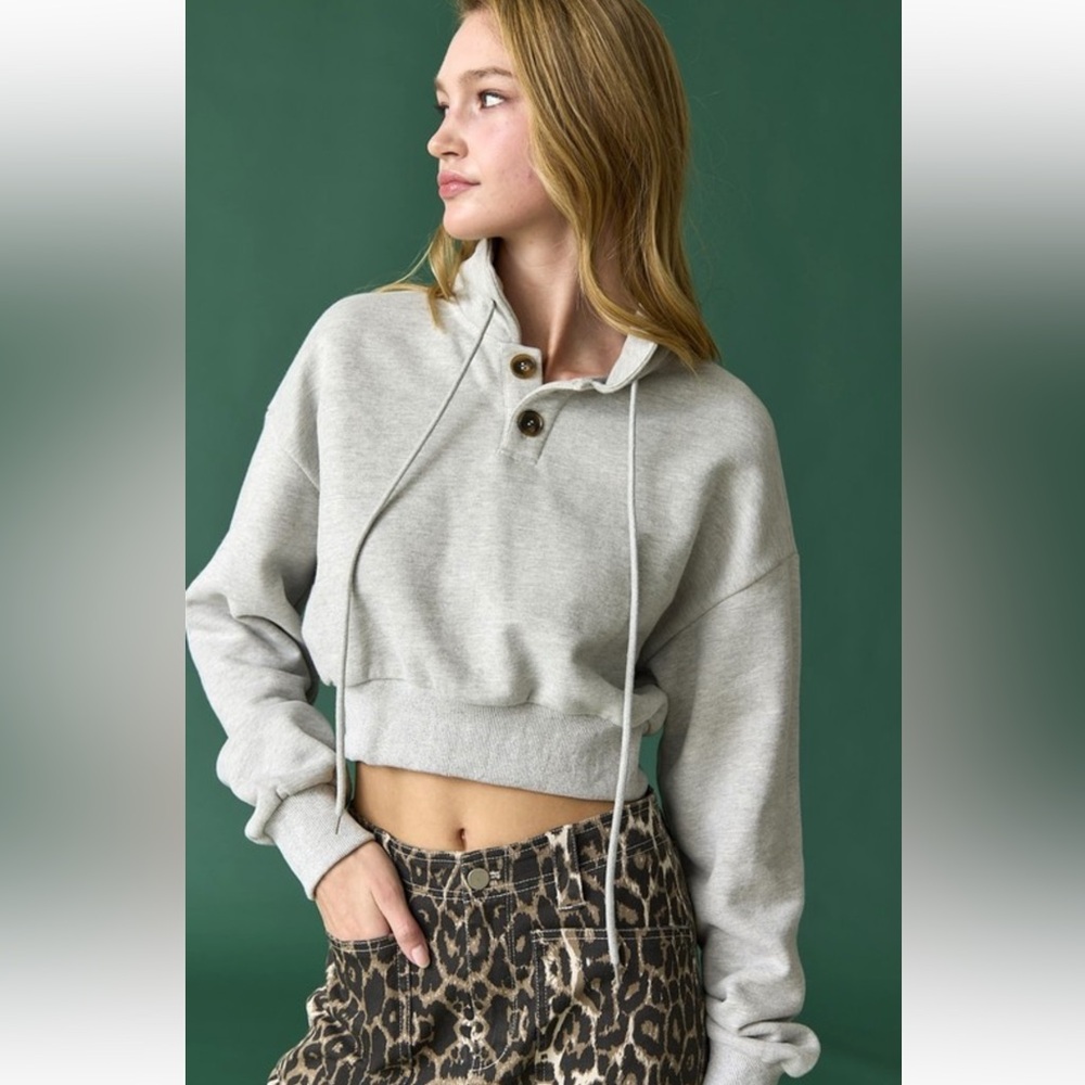 Papermoon high neck button cropped sweatshirt